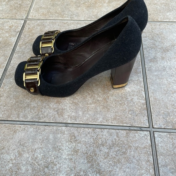 TORY BURCH Wool Pumps Heels Gold Size 9M - Picture 4 of 11